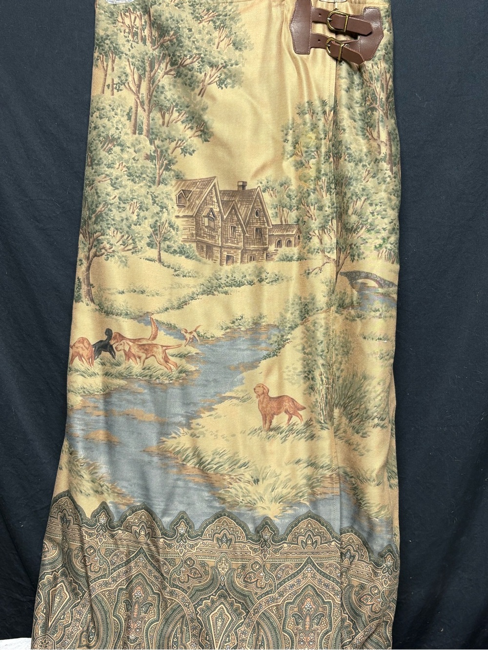 Vintage Lauren Ralph Lauren Oxfordshire Country Scene Wrap Skirt 14 Rayon Wool
